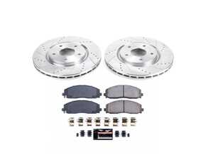 ES#3990023 - K5959 - Power Stop Z23 Evolution Sport Front Brake Kit (330mm) - A direct-fit upgrade with drilled & slotted zinc-plated rotors and low-dust carbon-fiber ceramic pads. - Power Stop - Volkswagen