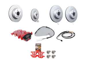 ES#2587988 - 34356792564KT1 - Performance Front & Rear Brake Service Kit - ECS GEOMET Cross Drilled & Slotted Rotors With EBC RedStuff Pads - Everything you need to do a performance braking service in an afternoon - Assembled By ECS - 