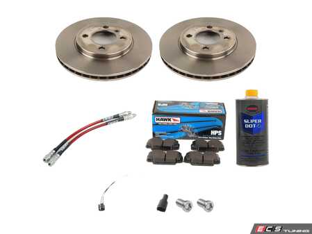 ES#2762756 - 34111160915KT7 -    Performance Front Brake Service Kit - Featuring Brembo, Hawk HPS pads and ECS Exact-Fit Stainless Steel Brake Lines - Assembled By ECS - 