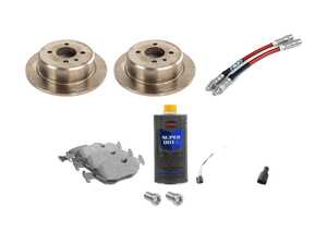 ES#2762763 - 34111160915KT9 - Performance Rear Brake Service Kit - Featuring Brembo, Hawk HPS pads and ECS Exact-Fit Stainless Steel Brake Lines - Assembled By ECS - 
