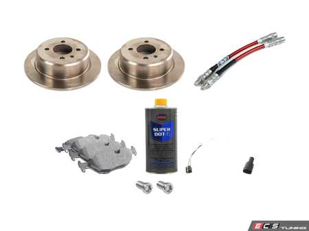 ES#2762763 - 34111160915KT9 - Performance Rear Brake Service Kit - Featuring Brembo, Hawk HPS pads and ECS Exact-Fit Stainless Steel Brake Lines - Assembled By ECS - 