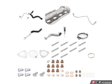 ES#4350136 - 11652444367KT2 - Installation Kit For Turbo - Deluxe Full Kit N14 - Used to install a new stock turbo, includes both types of the 3 point triangular gaskets, use only one. Includes all oil and coolant lines, studs, and Liqui Moly sealant - Assembled By ECS - MINI