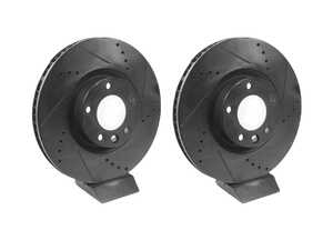 ES#4668263 - 7P6615301B-XS - Front V5 Drilled & Slotted Brake Rotors - Set (360x36) - Precision manufactured for consistent stopping power during high performance driving. Featuring a matte black zinc coating for corrosion protection. - ECS - Volkswagen Porsche