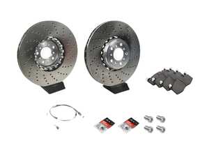 ES#5397048 - F85X5MFBKT - Front Brake Service Kit - Featuring SHW Performance cross drilled rotors and Zimmermann brake pads - Assembled By ECS - BMW