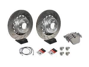 ES#5397049 - F85X5MRBKT - Rear Brake Service Kit - Featuring SHW Performance cross drilled rotors and Brembo NAO Ceramic brake pads - Assembled By ECS - BMW