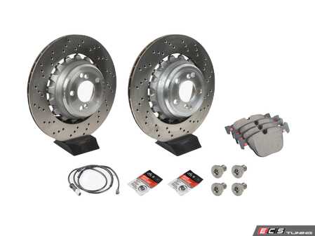 ES#5397049 - F85X5MRBKT - Rear Brake Service Kit - Featuring SHW Performance cross drilled rotors and Brembo NAO Ceramic brake pads - Assembled By ECS - BMW
