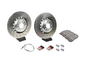 ES#5397090 - F87M2CFBKT - Front Brake Service Kit - Featuring SHW Performance cross drilled rotors and Bosch NAO Ceramic brake pads - Assembled By ECS - BMW