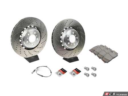ES#5397090 - F87M2CFBKT - Front Brake Service Kit - Featuring SHW Performance cross drilled rotors and Bosch NAO Ceramic brake pads - Assembled By ECS - BMW