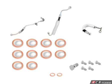 ES#5445748 - e70m57oflKT - Turbo Oil Feed Line Replacement Kit  - Includes all of the oil feed lines and hardware needed for your turbochargers - Assembled By ECS - BMW