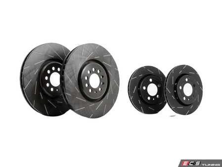 ES#5445784 - usr1153KT - Front & Rear Slotted Brake Rotors - Set (334x32/256x22) - Upgrade to a slotted rotor for improved braking - EBC - Audi Volkswagen