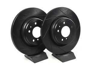 ES#4669019 - 34216767062-S - Rear V5 Slotted Brake Rotors - Set (328x20) - Precision manufactured for consistent stopping power during high performance driving. Featuring a matte black zinc coating for corrosion protection. - ECS - BMW
