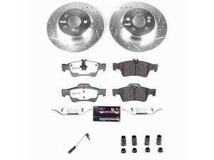 ES#5481089 - K6200-26 - Power Stop Z26 Street Warrior Rear Brake Kit (330mm) - A premium rear-axle street performance upgrade package featuring precision cross-drilled & slotted zinc-plated rotors, extreme-duty low-dust carbon-fiber ceramic road pads, and a matching electronic wear sensor. - Power Stop - Mercedes Benz