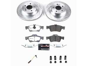 ES#5480698 - K6359-26 - Power Stop Z26 Extreme Street Warrior Performance Rear Brake Kit (300mm) - A premium rear-axle performance upgrade package featuring precision cross-drilled & slotted zinc-plated rotors, extreme-performance carbon-fiber ceramic pads, and a replacement electronic wear sensor. - Power Stop - Mercedes Benz
