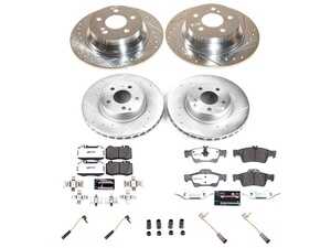 ES#5480700 - K4512-26 - Power Stop Z26 Extreme Street Warrior Front & Rear Brake Kit (295mm/300mm) - A complete 4-wheel performance upgrade package featuring precision cross-drilled & slotted zinc-plated rotors, maximum-duty carbon-fiber ceramic pads, and a comprehensive set of replacement electronic wear sensors. - Power Stop - Mercedes Benz