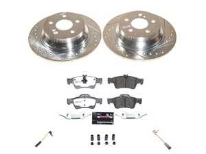 ES#5480701 - K5321-26 - Power Stop Z26 Extreme Street Warrior Rear Brake Kit (300mm) - A specialized rear-axle performance upgrade package featuring precision cross-drilled & slotted zinc-plated rotors, maximum-duty carbon-fiber ceramic pads, and replacement electronic wear sensors. - Power Stop - Mercedes Benz
