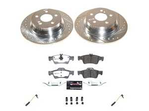 ES#5480715 - K5320-26 - Power Stop Z26 Extreme Street Warrior Rear Brake Kit (300mm) - A premium rear-axle performance upgrade package featuring precision cross-drilled & slotted zinc-plated rotors, maximum-duty carbon-fiber ceramic pads, and a replacement electronic wear sensor. - Power Stop - Mercedes Benz