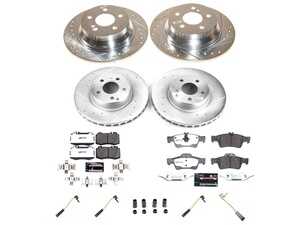ES#5480725 - K4513-26 - Power Stop Z26 Extreme Street Warrior Front & Rear Brake Kit (312mm/300mm) - A complete 4-wheel performance upgrade package featuring precision cross-drilled & slotted zinc-plated rotors, maximum-duty carbon-fiber ceramic pads, and replacement electronic wear sensors. - Power Stop - Mercedes Benz