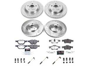 ES#5480735 - K6747-26 - Power Stop Z26 Extreme Street Warrior Front & Rear Brake Kit (330mm/300mm) - A complete 4-wheel maximum-performance upgrade package featuring precision cross-drilled & slotted zinc-plated rotors, extreme-duty carbon-fiber ceramic pads, and a full set of replacement electronic wear sensors. - Power Stop - Mercedes Benz