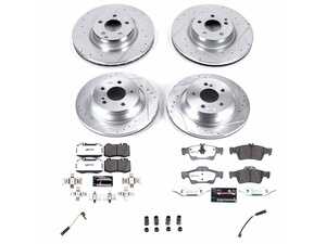 ES#5480746 - K6602-26 - Power Stop Z26 Extreme Street Warrior Front & Rear Brake Kit (330mm/300mm) - A complete 4-wheel maximum-performance upgrade package featuring precision cross-drilled & slotted zinc-plated rotors, extreme-duty carbon-fiber ceramic pads, and replacement electronic wear sensors. - Power Stop - Mercedes Benz