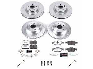 ES#5480747 - K6600-26 - Power Stop Z26 Extreme Street Warrior Front & Rear Brake Kit (330mm/300mm) - A complete 4-wheel maximum-performance upgrade package featuring precision cross-drilled & slotted zinc-plated rotors, extreme-duty carbon-fiber ceramic pads, and a replacement electronic wear sensor set. - Power Stop - Mercedes Benz