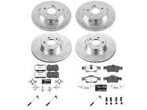 ES#5480815 - K6751-26 - Power Stop Z26 Extreme Street Warrior Front & Rear Brake Kit (330mm/300mm) - A complete 4-wheel maximum-performance upgrade package featuring precision cross-drilled & slotted zinc-plated rotors, maximum-duty carbon-fiber ceramic pads, and a full set of replacement electronic wear sensors. - Power Stop - Mercedes Benz