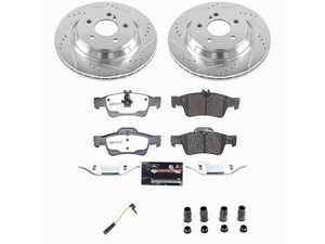 ES#5480828 - K6569-26 - Power Stop Z26 Extreme Street Warrior Rear Brake Kit (300mm) - A premium rear-axle performance upgrade package featuring precision cross-drilled & slotted zinc-plated rotors, extreme-duty carbon-fiber ceramic pads, and a replacement electronic wear sensor. - Power Stop - Mercedes Benz