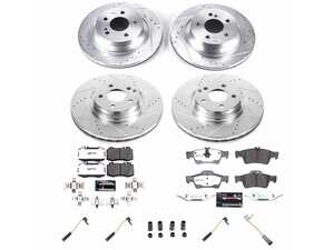 ES#5480843 - K4522-26 - Power Stop Z26 Extreme Street Warrior Front & Rear Brake Kit (330mm/300mm) - A premium 4-wheel maximum-performance upgrade package featuring precision cross-drilled & slotted zinc-plated rotors, maximum-duty carbon-fiber ceramic pads, and a complete replacement set of electronic wear sensors. - Power Stop - Mercedes Benz
