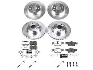 ES#5481017 - K6229-26 - Power Stop Z26 Street Warrior Front & Rear Brake Kit (312mm/300mm) - A high-performance 4-wheel upgrade package featuring precision cross-drilled & slotted zinc-plated rotors, extreme-duty Z26 carbon-fiber ceramic road pads, premium stainless steel backing shims, and a complete layout of replacement electronic wear sensors - Power Stop - Mercedes Benz