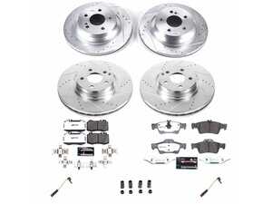 ES#5481024 - K6753-26 - Power Stop Z26 Street Warrior Front & Rear Brake Kit (330mm/300mm) - A high-performance 4-wheel upgrade package featuring precision cross-drilled & slotted zinc-plated rotors, extreme-duty Z26 carbon-fiber ceramic road pads, premium stainless steel backing shims, and replacement electronic wear sensors. - Power Stop - Mercedes Benz