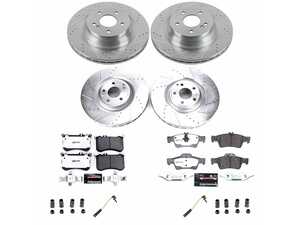 ES#5481026 - K6885-26 - Power Stop Z26 Street Warrior Front & Rear Brake Kit (360mm/320mm) - A high-performance 4-wheel upgrade package featuring precision cross-drilled & slotted zinc-plated rotors, extreme-duty Z26 carbon-fiber ceramic road pads, premium stainless steel backing shims, and a complete layout of replacement electronic wear sensors - Power Stop - Mercedes Benz