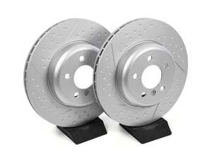 ES#4609131 - 34206797600mKT - Rear Cross-Dimpled & Slotted Brake Rotors - Pair (345x24) - Featuring a protective Meyle Platinum coating. - Meyle - BMW