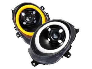 ES#5482415 - LHP-MINI14JM-TM - Projector Headlight LED DRL Matte Black Housing/Clear Lens - Pair  - LED Headlights for Halogen factory set up vehicles. Main bulb for headlight is H9 Filament 65W bulbs. Porsche style design! - Spec-D Tuning - MINI