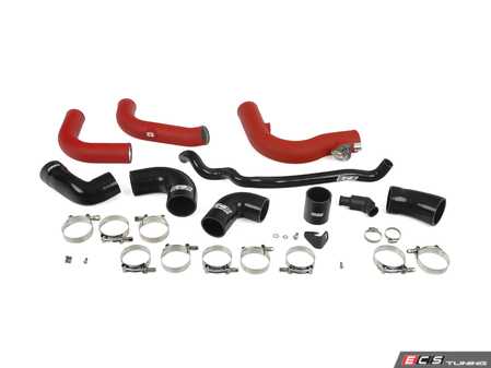 ES#5395853 - 043938la05KT - MK8 Golf R Charge Pipe Kit - Wrinkle Red  - Improve your charge airflow path with our complete Intercooler Charge Pipe Upgrade Kit! - ECS - Audi Volkswagen
