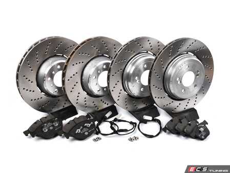 ES#5423135 - 34112282806ttKT - Front And Rear Brake Service Kit  - Features SHW Performance cross-drilled rotors, Pagid pads, and a wear sensors - Assembled By ECS - BMW