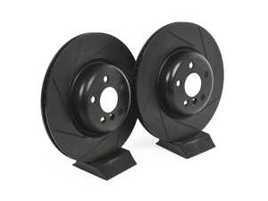 ES#4669076 - 34208853554-S - Rear V5 Slotted Brake Rotors - Set (345x24) - Precision manufactured for consistent stopping power during high performance driving. Featuring a matte black zinc coating for corrosion protection. - ECS - BMW