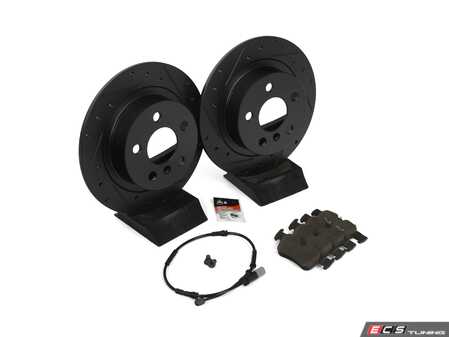 ES#5456992 - 34216799367KT3 - Performance Rear Brake Service Kit - Featuring ECS V5 drilled & slotted rotors and ECS EP24 "Enthusiast Performance" pads. - Assembled By ECS - BMW MINI