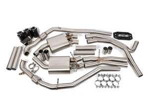 ES#4876129 - 016752LAEBKT - Audi B9 S5 Coupe/Cabriolet 3.0T Valved Exhaust System With Downpipes & Resonator Delete Kit - Includes stainless steel valved cat-back section, black billet aluminum tunnel brace, 4" black chrome exhaust tips, and a set of downpipes with resonator deletes! - Enthusiast Bundles - Audi