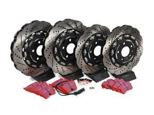 ES#5470380 - 003281ECS02KT5 - Performance Front & Rear Brake Service Kit - Featuring ECS 2-Piece Tru-Float scalloped style brake rotors and EBC RedStuff brake pads - Assembled By ECS - Audi