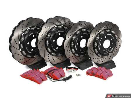 ES#5470380 - 003281ECS02KT5 - Performance Front & Rear Brake Service Kit - Featuring ECS 2-Piece Tru-Float scalloped style brake rotors and EBC RedStuff brake pads - Assembled By ECS - Audi