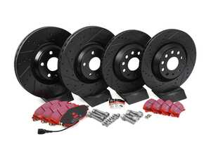ES#3536978 - 025997ECS0379KT - Front & Rear Brake Service Kit (340x30/310x22) - Featuring ECS V5 drilled and slotted rotors and EBC RedStuff Performance pads - Assembled By ECS - Volkswagen