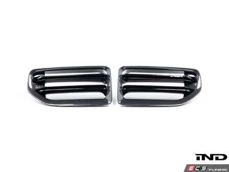 ES#5503747 - TR-BG87TR1FGCF - TR87 Carbon Front Grille Set - The Trevora TR87 Carbon Front Grille Set replaces the grilles with premium, high-gloss carbon fiber surrounds paired with sleek gloss black center slats. - Trevora - BMW