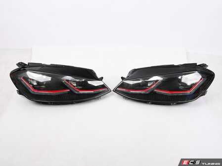 ES#5482134 - 5GM941PRORsd - Full LED Projector Headlight Set - With Red Strips *Scratch And Dent* - Features dual projectors and LED switchback DRLs/sequential indicators - Scratch & Dent - Volkswagen