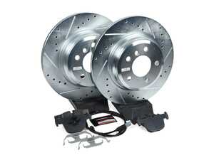 ES#3990184 - K6667 - Z23 Evolution Sport Brake Upgrade Kit - Rear - Includes Z23 Carbon-Fiber Ceramic Brake Pads, Drilled & Slotted Zinc Plated Rotors, and stainless-steel hardware - Power Stop - BMW