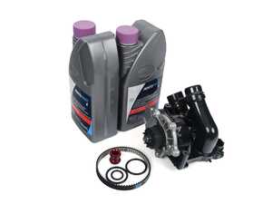 ES#4765652 - 06J121026NKT2 - Water Pump Kit with Coolant  - Includes a new water pump, belt, thermostat/housing, aluminum union piece & hardware, and G13 coolant - Assembled By ECS - Audi Volkswagen