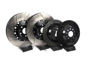 ES#5483136 - 053042la01b-ktKT - 2-Piece Lightweight Front & Rear Brake Rotors - Set (374x36 / 310x22) - Our direct bolt-on slotted rotors outperform OEM with stronger braking and greater cooling capacity! - ECS - Audi