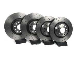 ES#5481046 - 8s0615301xKT1 - Front & Rear Cross Drilled UV Coated Brake Rotors - Set (340x30 / 310x22) - Features Brembo's special UV paint treatment that guarantees superior corrosion resistance. - Brembo - Audi Volkswagen