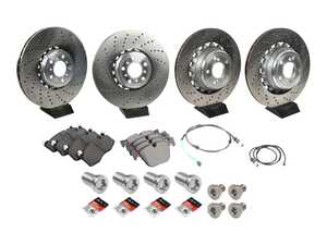 ES#5397052 - f85x5mfrbKT - Front & Rear Brake Service Kit - Featuring SHW Performance cross drilled rotors and OEM brake pads - Assembled By ECS - BMW
