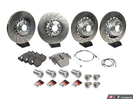 ES#5397052 - f85x5mfrbKT - Front & Rear Brake Service Kit - Featuring SHW Performance cross drilled rotors and OEM brake pads - Assembled By ECS - BMW