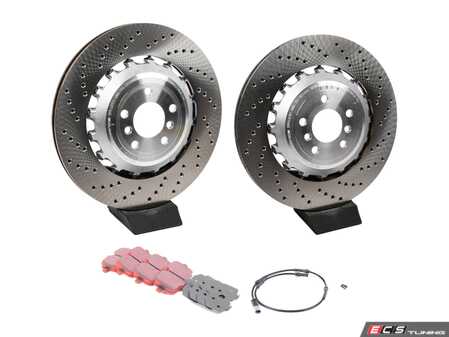 ES#5411686 - 34212284104kKT - Rear Brake Service Kit  - Features SHW Performance cross-drilled rotors, EBC RedStuff pads, and wear sensors. - Assembled By ECS - BMW