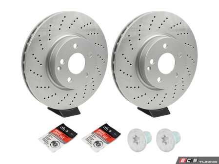 ES#5444825 - 0074205820KT1 - Front Brake Service Kit - Featuring cross-drilled ECS V5 rotors and ECS DD23 "Daily Driver" Ceramic Brake Pad Set - Assembled By ECS - Mercedes Benz